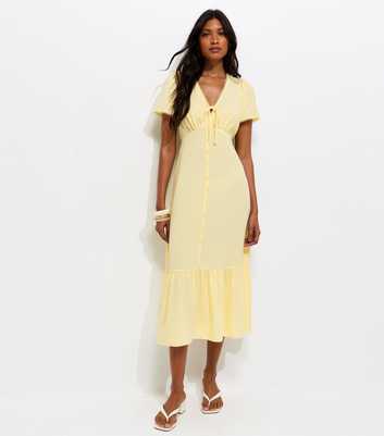 Light Yellow Button Through Tea Midi Dress