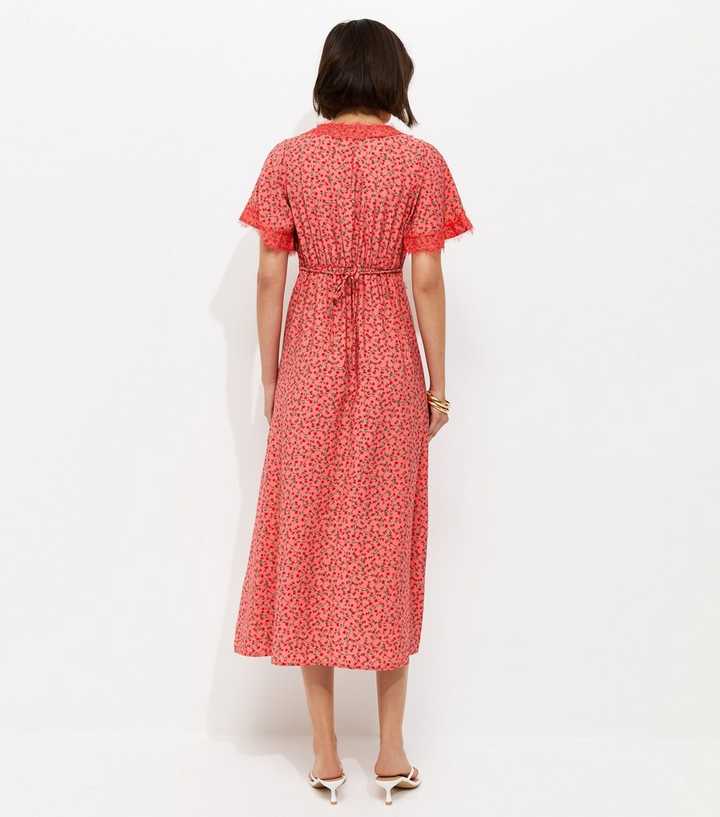 fitted lace wedding dress New Look Petite Red Floral Wrap Midi Dress – Circular Clothing Co main image 0