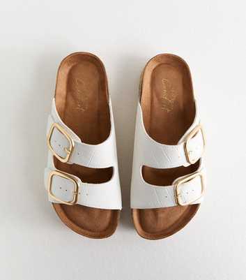 White Faux Leather Double Buckled Strap Mule Sandals