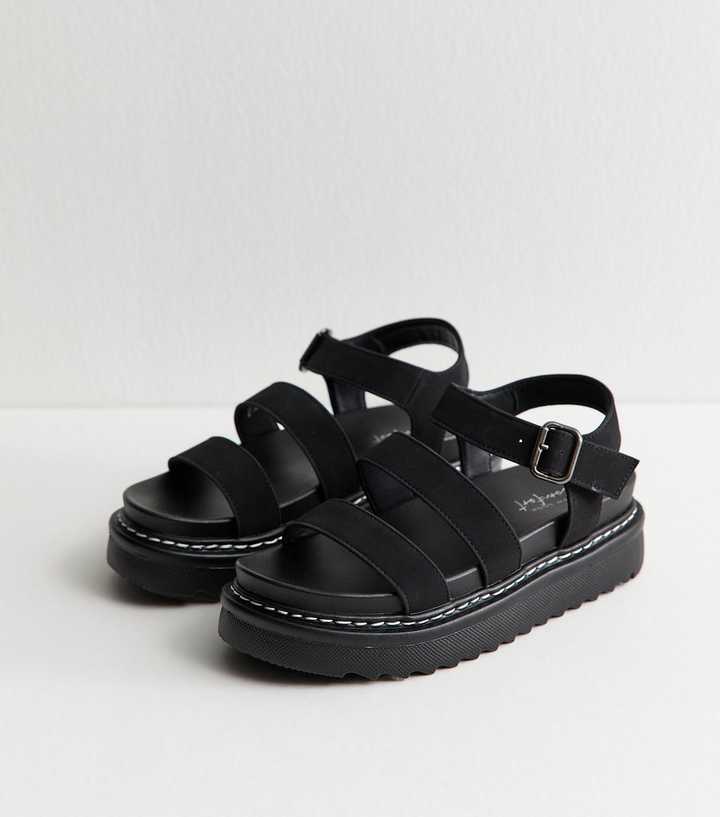 Black Faux Suede Flatform Sandals
