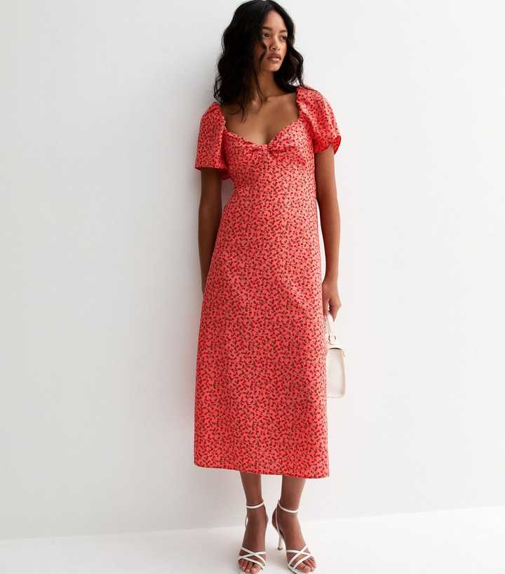 Dark Pink Ditsy Tea Midi Dress