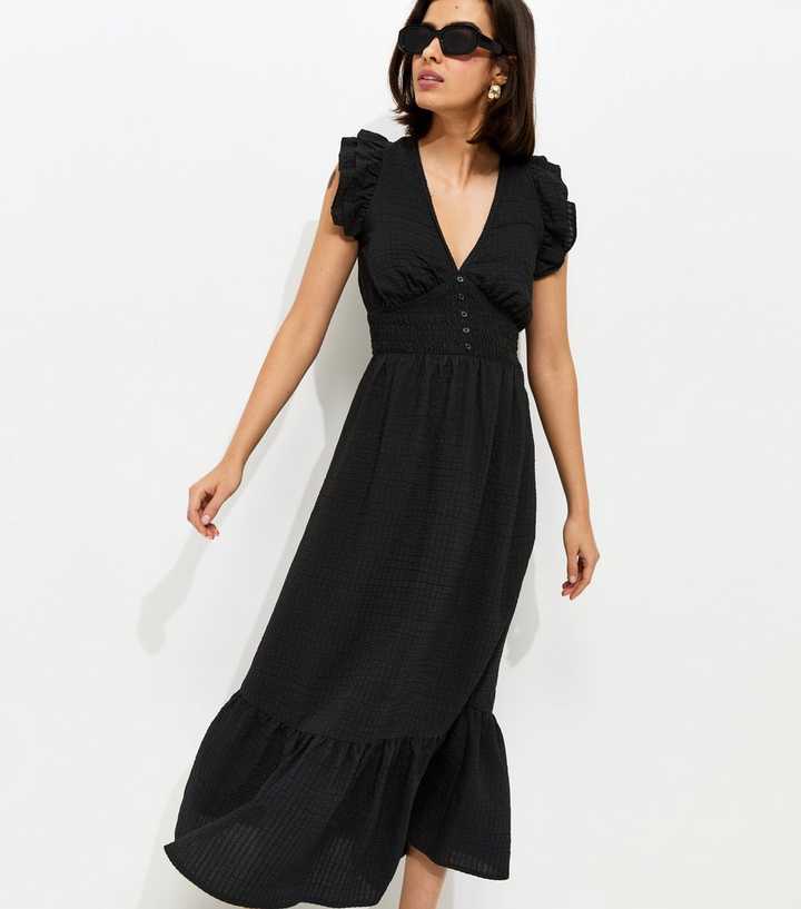 gold dress or black and blue Ruched Tiered Cap Sleeve Midi Dress main image 0