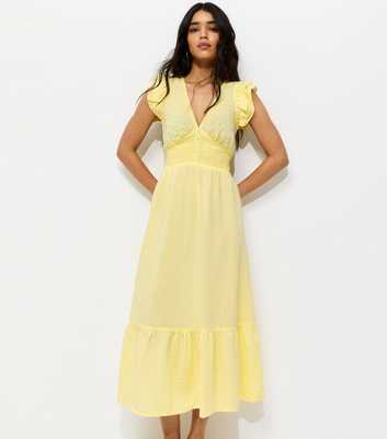Light Yellow Ruffled Cap Sleeve Midi Dress