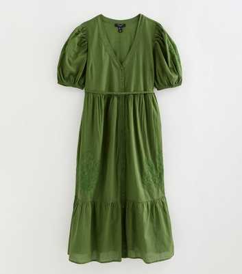 Petite Bright Green Floral Embroidered Smock Shirt Dress