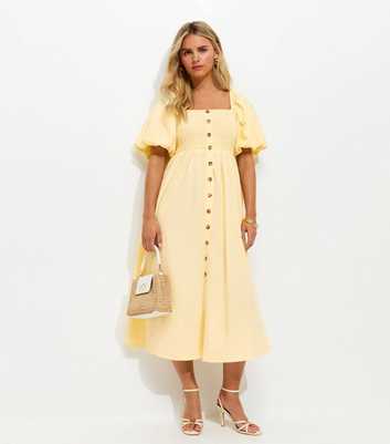 Petite Light Yellow Button Through Milkmaid Midi Dress