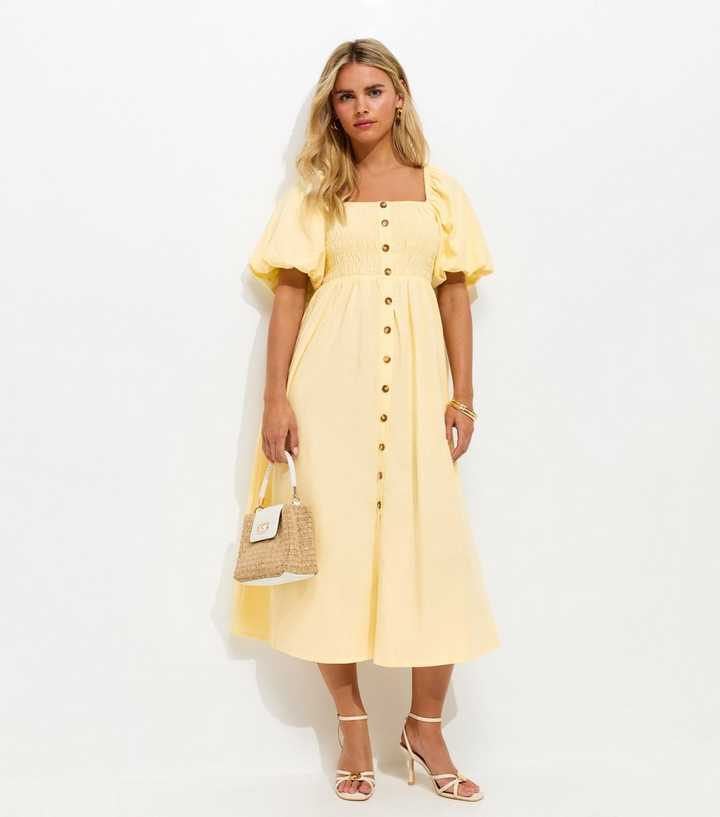 Petite Light Yellow Button Through Milkmaid Midi Dress