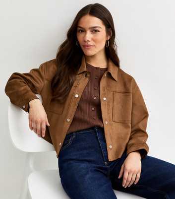 Petite Tan Faux Suede Shacket