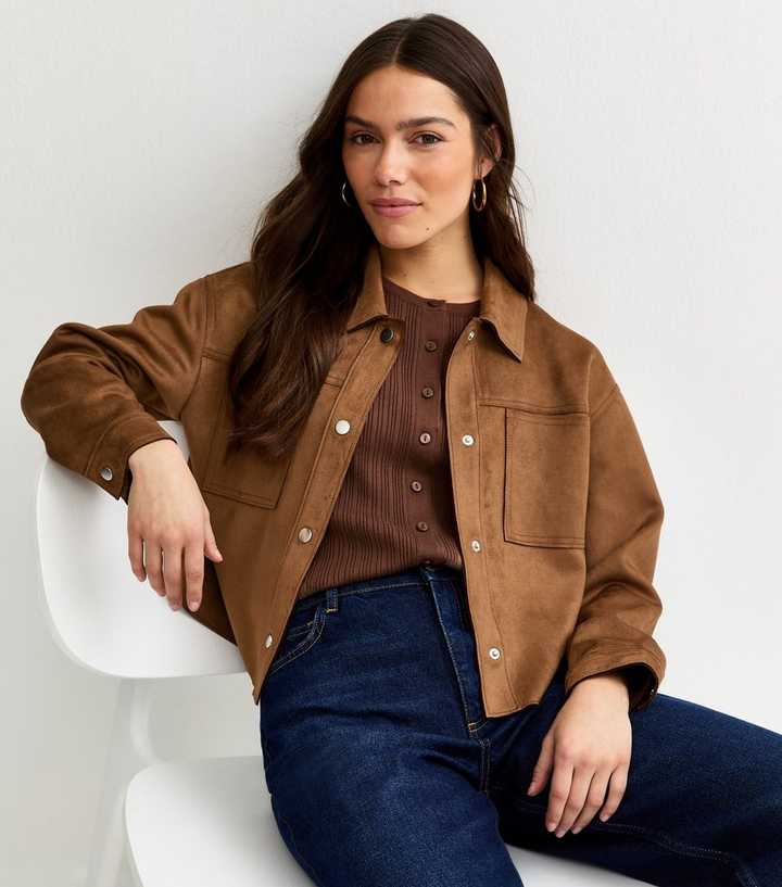 Petite Tan Faux Suede Shacket