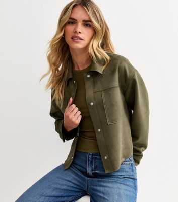 Petite Khaki Faux Suede Shacket