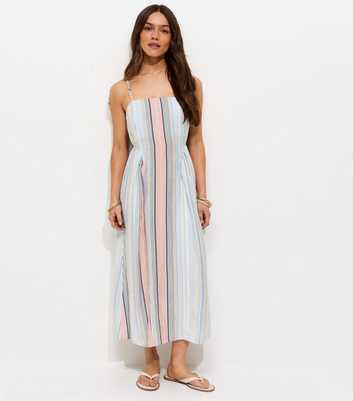 Petite Blue Stripe Print Cami Godet Midi Skirt
