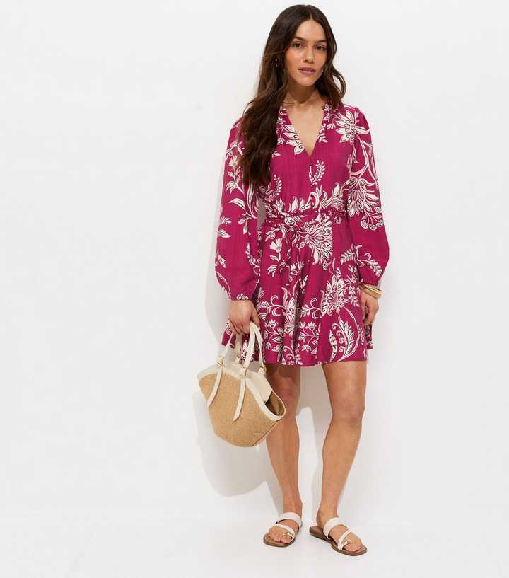 Petite Red Floral Print Godet Flippy Mini Dress | New Look