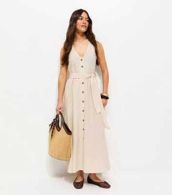 Petite Cream V-Neck Button Through Midi Dress