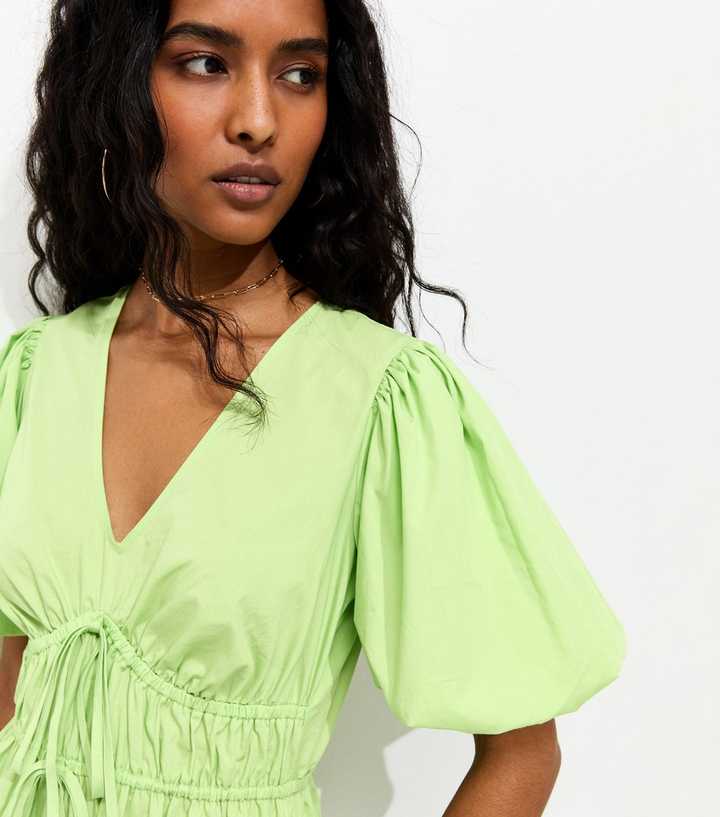 slim fit dress slacks A-Line Puff Sleeves Satin Green Short Prom Dress, Cute Homecoming Dress US 2 / Green main image 0