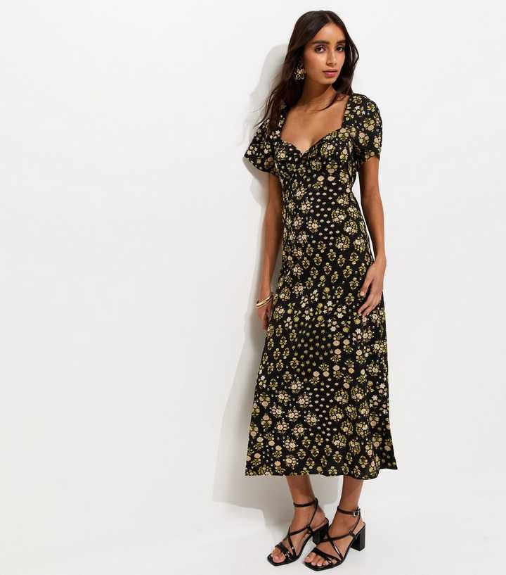 black and floral dress Black Floral Applique Maxi Dress - All Dresses