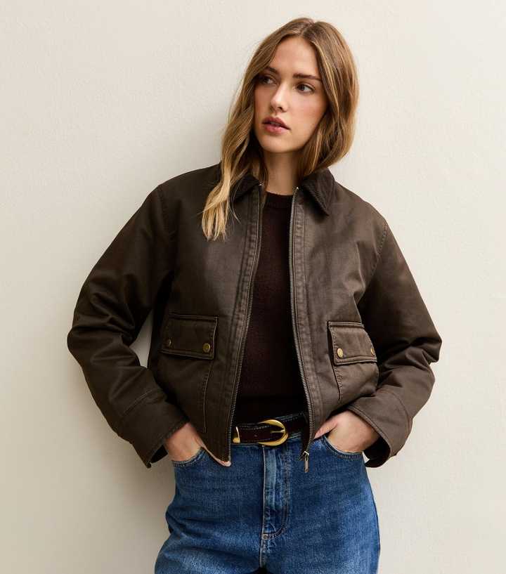Brown Waxed Corduroy Collar Barn Jacket
