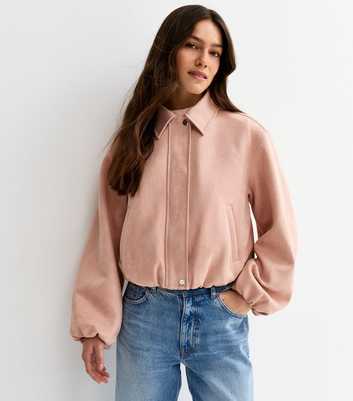 Petite Pale Pink Faux Suede Bubble Hem Jacket