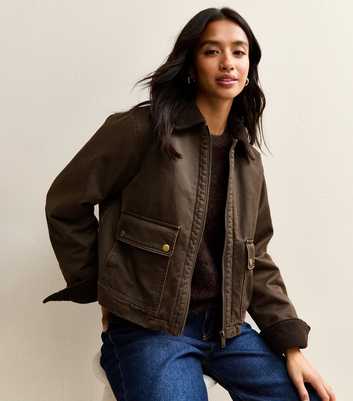 Petite Dark Brown Waxed Barn Jacket