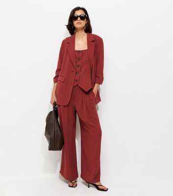 Red Ruched Sleeve Blazer