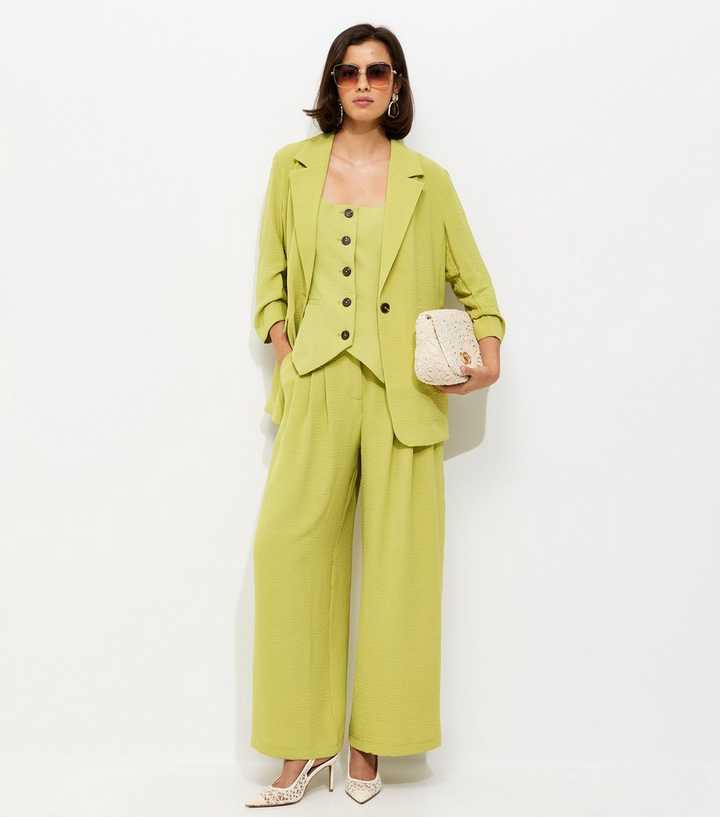 Bright Green Ruched Sleeve Blazer