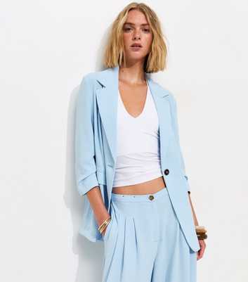 Light Blue Ruched Sleeve Blazer