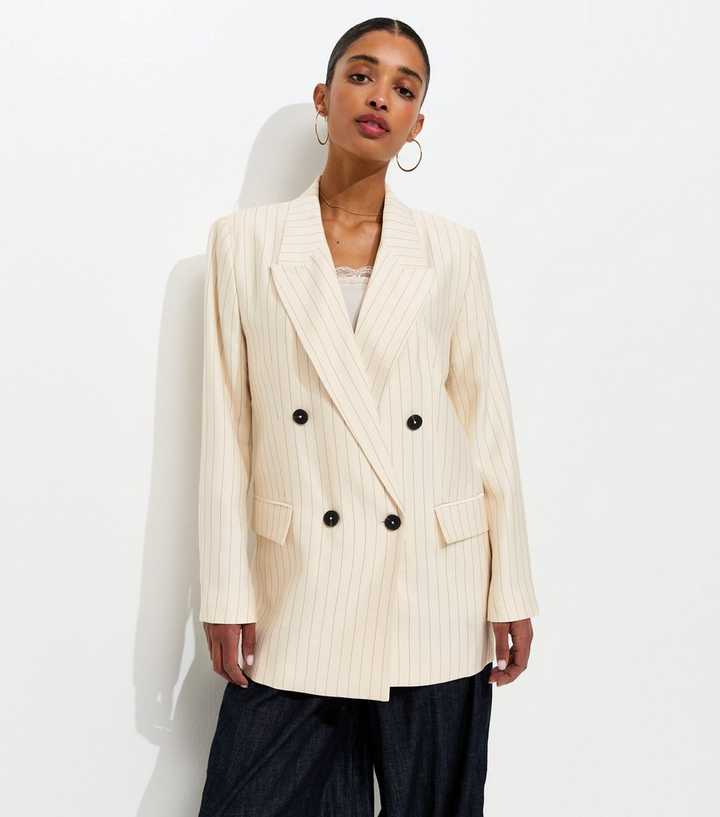 White Pinstripe Double Breasted Blazer