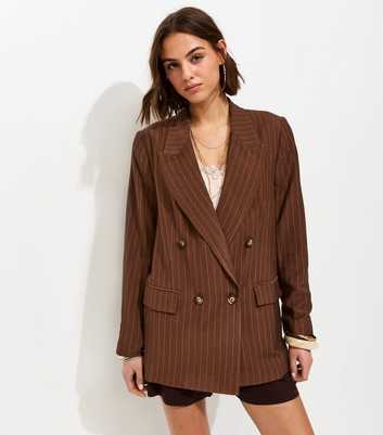 Brown Pinstripe Double Breasted Blazer