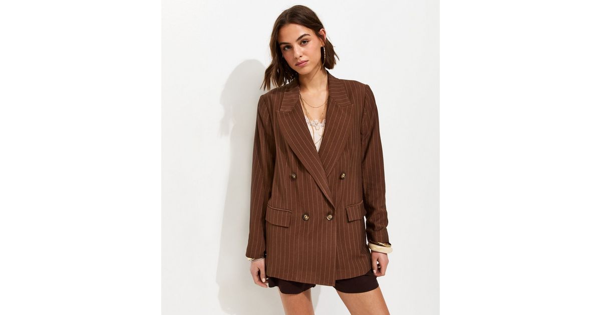 Brown Pinstripe Double Breasted Blazer