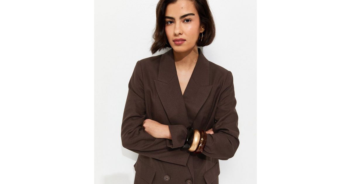 Dark Brown Linen Blend Blazer