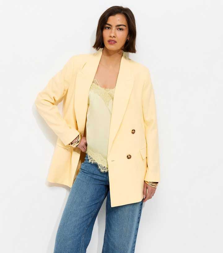  Light Yellow Linen Blend Blazer