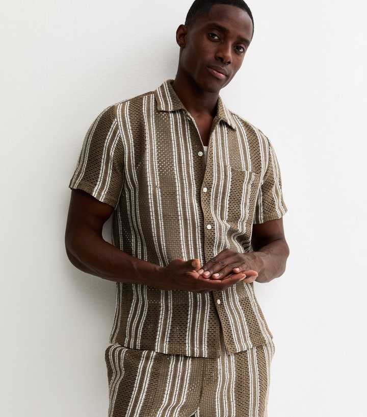 Green Regular Striped Open Knit Polo Shirt