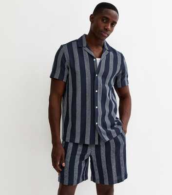 Blue Regular Striped Drawstring Shorts