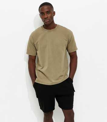 Dark Khaki Oversized Short Sleeve Washed T-Shirt