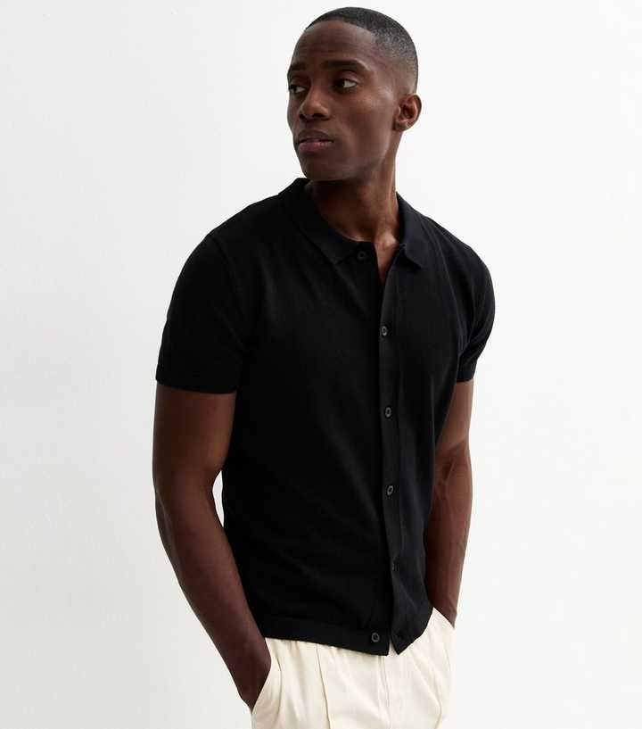 Black Regular Button Through Polo Top