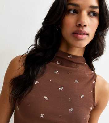 Brown Paisley High Neck Sleeveless Top