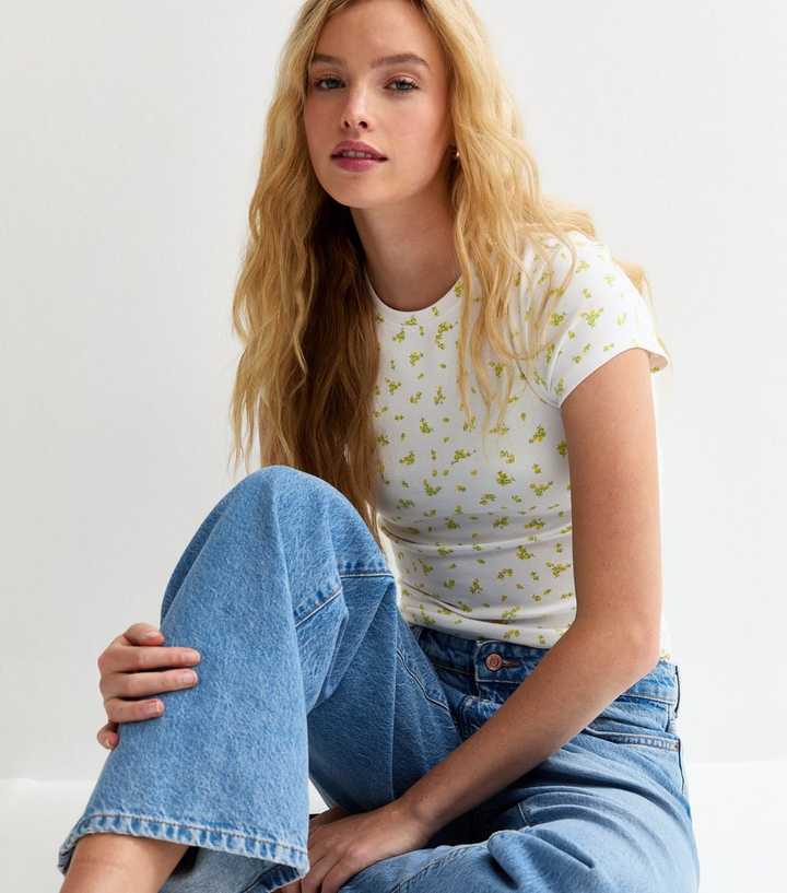 White Ditsy Floral Print T-Shirt