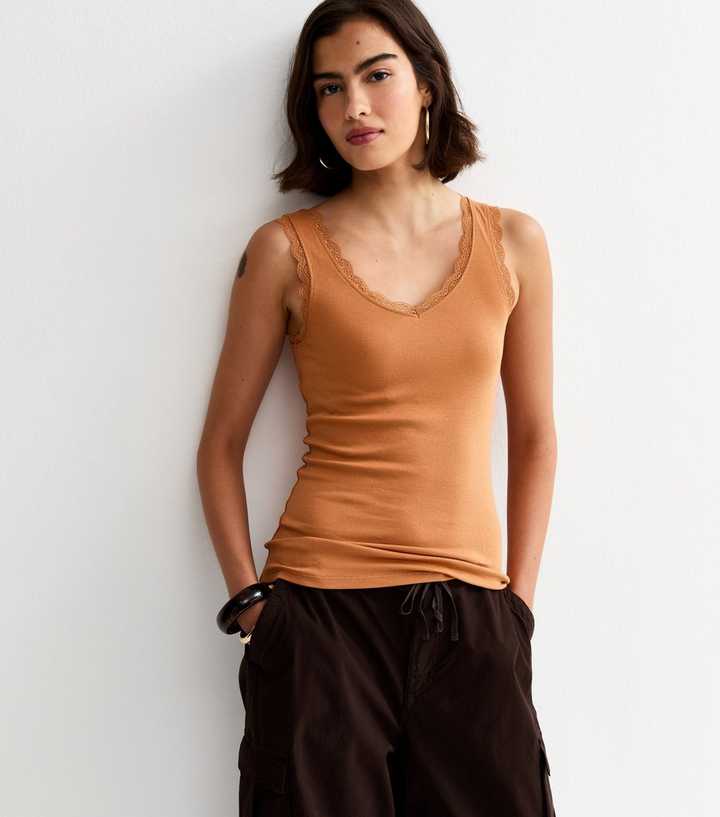 Tan Lace Trim Vest