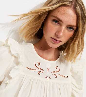 Cream Broderie Anglaise Frill Trim Blouse