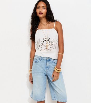 White Cotton Embroidered Floral Cutout Cami Top | New Look