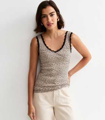 Brown Leopard Print Lace Trim Vest