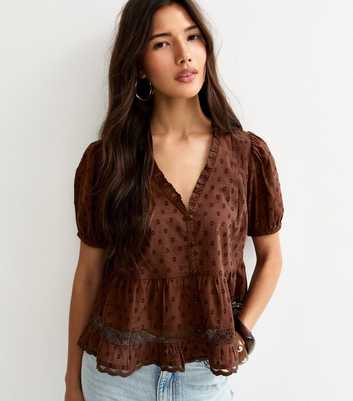 Dark Brown Speckled Lace Tea Blouse