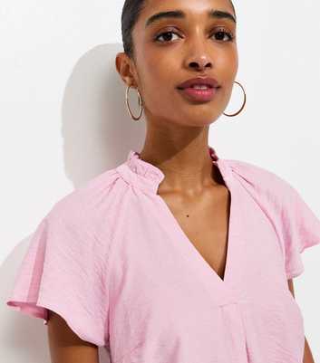 Light Pink Crinkled Flutter Sleeve Blouse