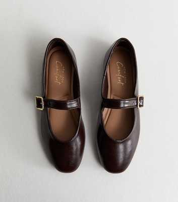 Chocolate Faux Leather Mary Jane Ballet Pumps