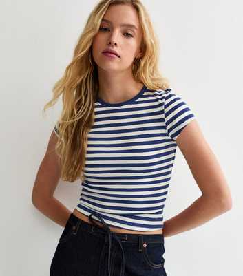 Blue Striped Cropped T-Shirt