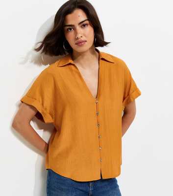 Dark Yellow Crinkled Short Sleeve Shirt