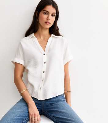 White Collared V Neck Short Shirt