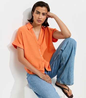 Bright Orange Collared V Neck Short Shirt