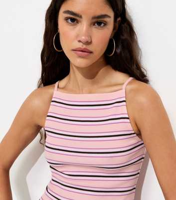 Pink Striped Ribbed Jersey Vest