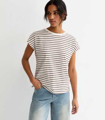 Brown Cotton Striped Grown On Sleeve T-Shirt
