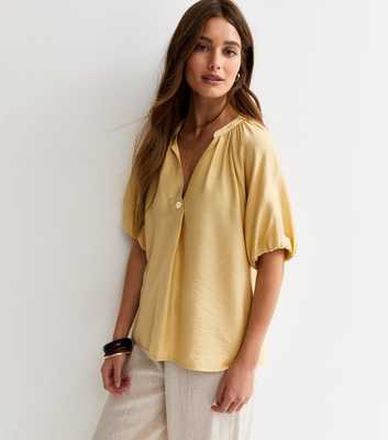 Yellow Puff Sleeve V-Neck Blouse
