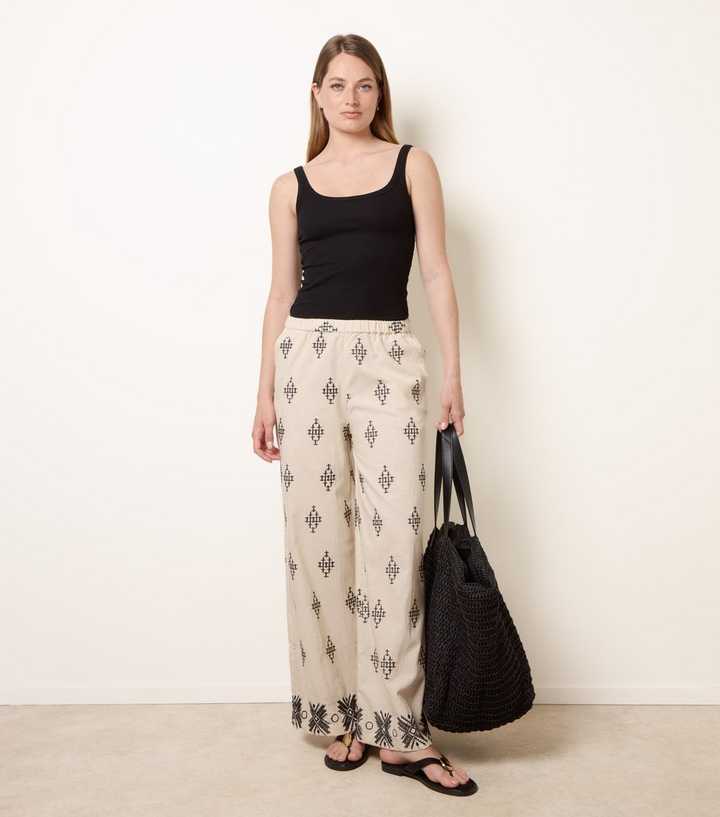 Blue Vanilla Stone Cotton Linen Embroidered Trousers